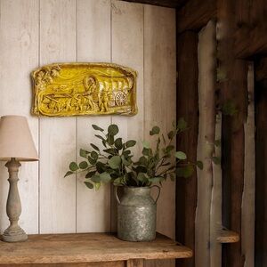 Vintage 1978 Handmade Ceramic Wagon Scene Wall Art